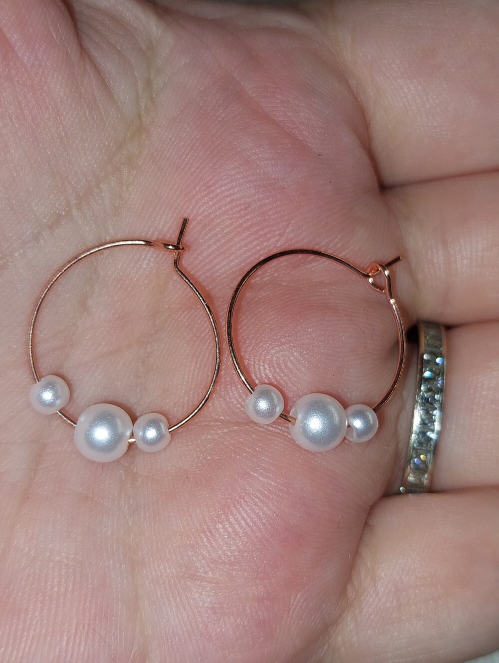 Handmade Faux Pearl Accent Rose Goldtone Hoop Earrings - Women Jewelry